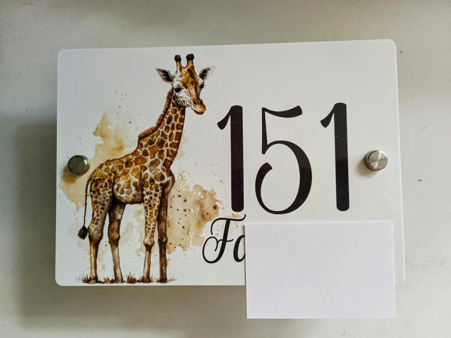 Personalised Watercolour Giraffe House Sign | Acrylic Gate Plaque | New Home Gift