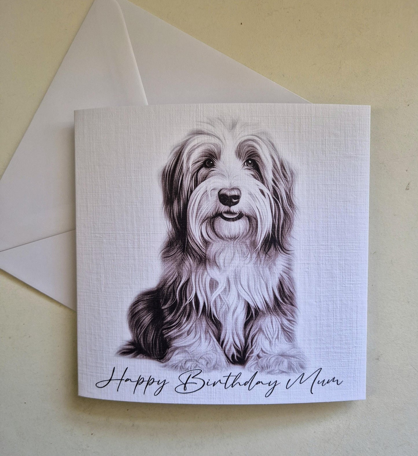 Personalised Bearded Collie Birthday Card – Custom Dog Lover Greeting Card | Optional Matching Coaster