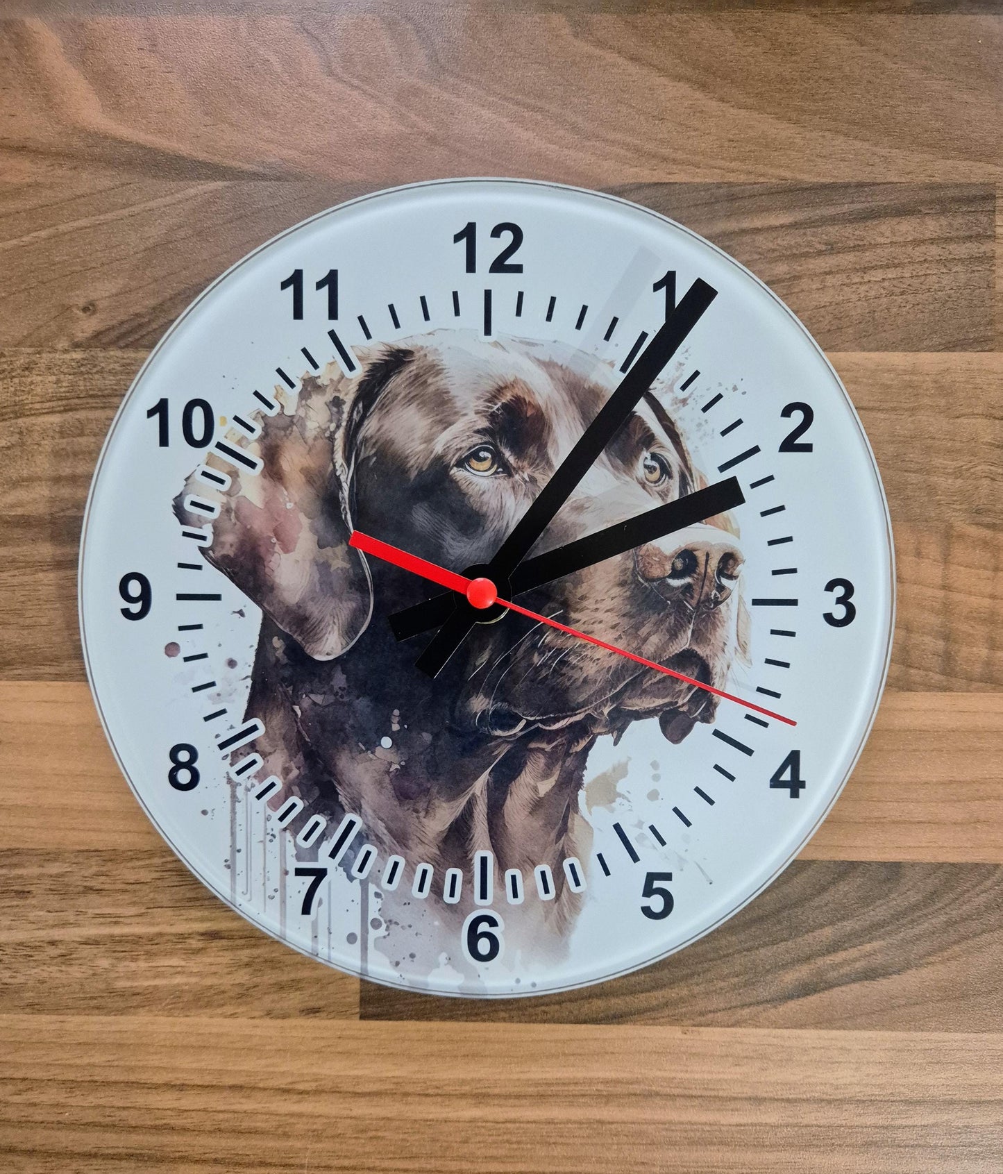 Glass Watercolour Chocolate Labrador Wall Clock | Dog Lover Gift