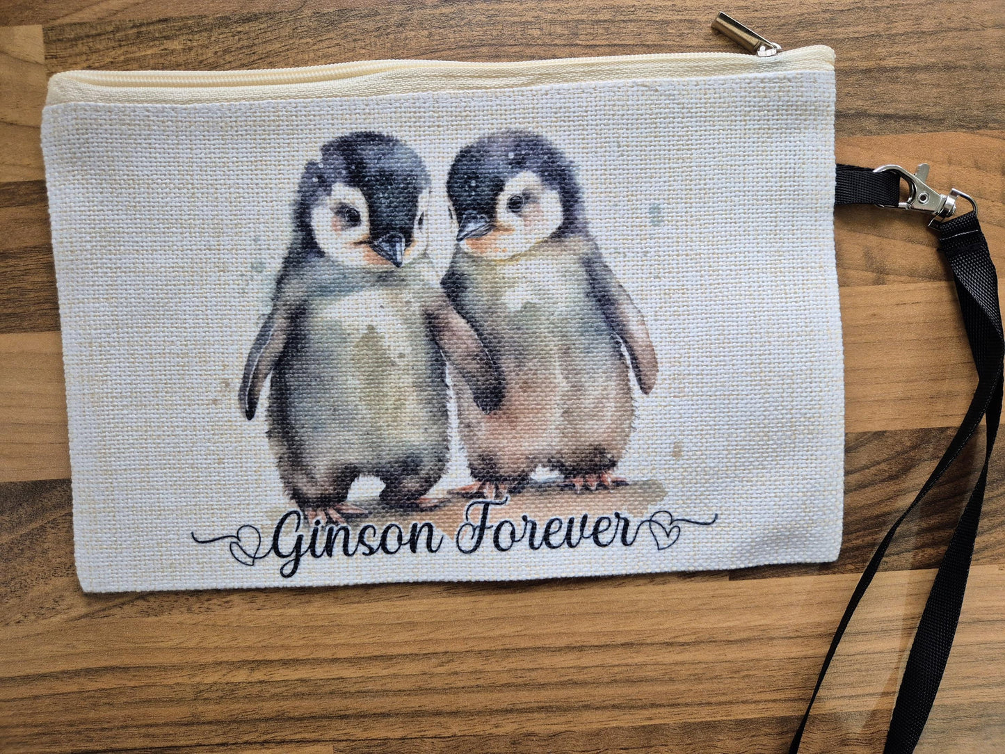 Personalised Watercolour Penguin Makeup Bag | Custom Cosmetic Pouch | Penguin Lover Gift