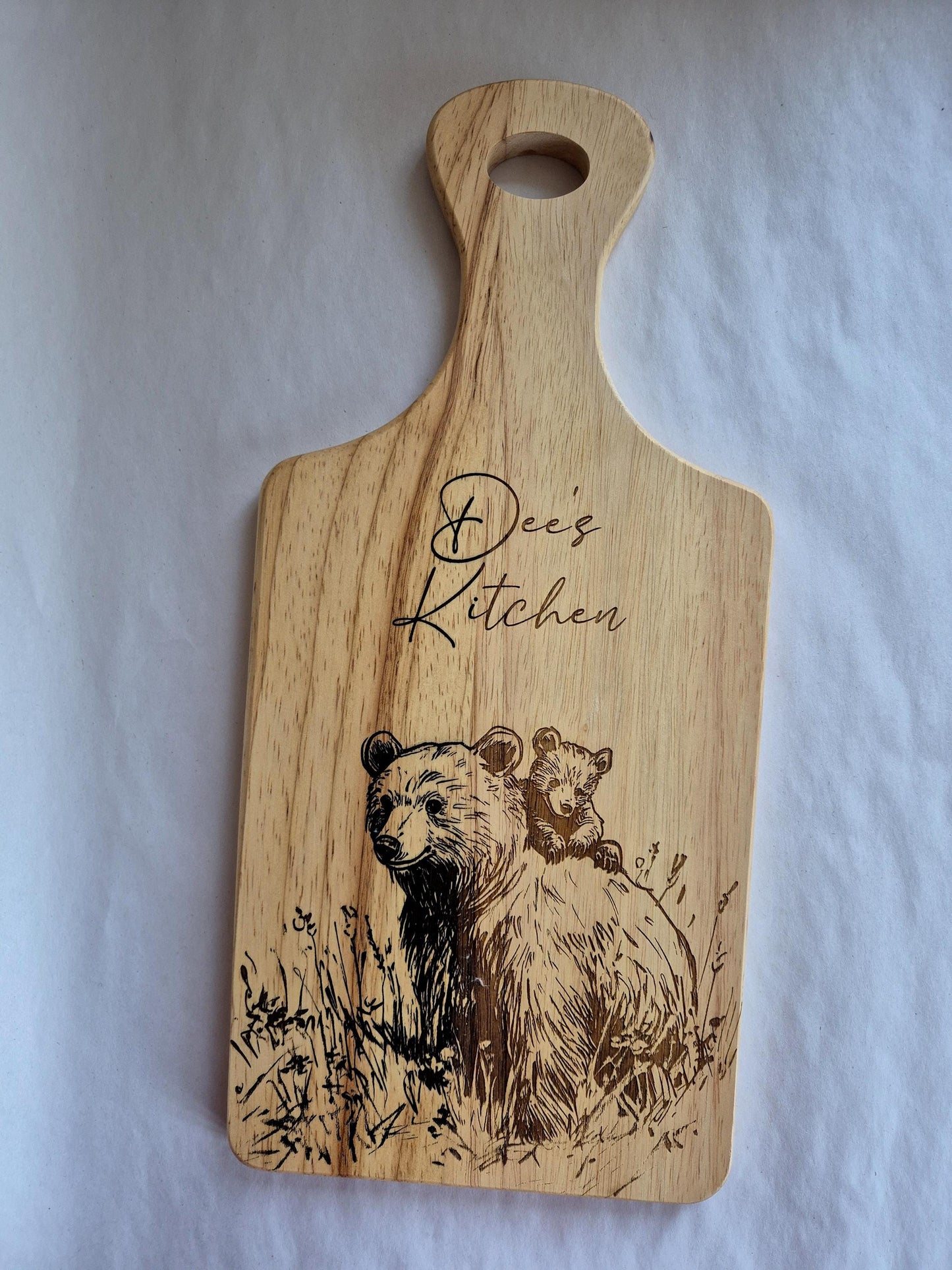 Personalised Wooden Bear Cutting Board | Bear Mum & Baby | Engraved Kitchen Gift