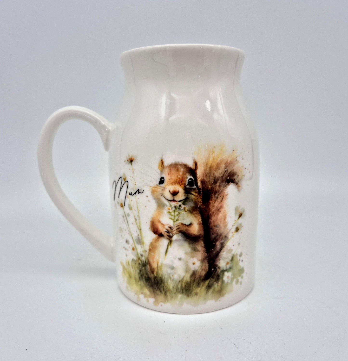 Personalised Squirrel Milk Jug – Watercolour Ceramic Flower Vase