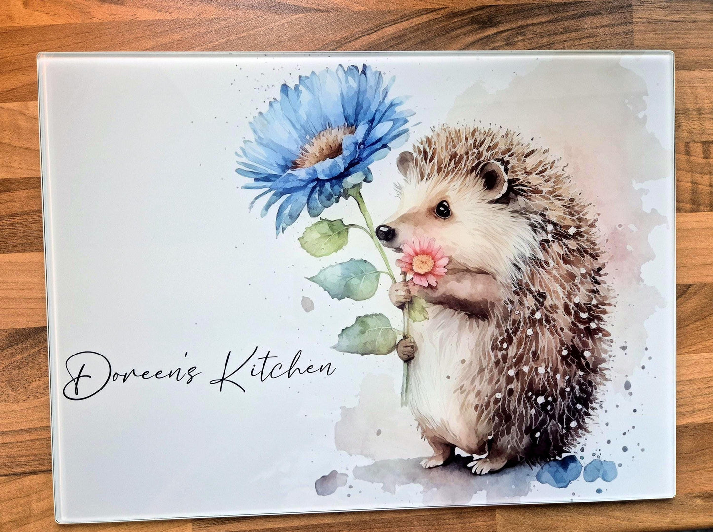 Personalised Hedgehog Glass Chopping Board - Custom Cheese Platter - Housewarming - Kitchenware - Home Décor