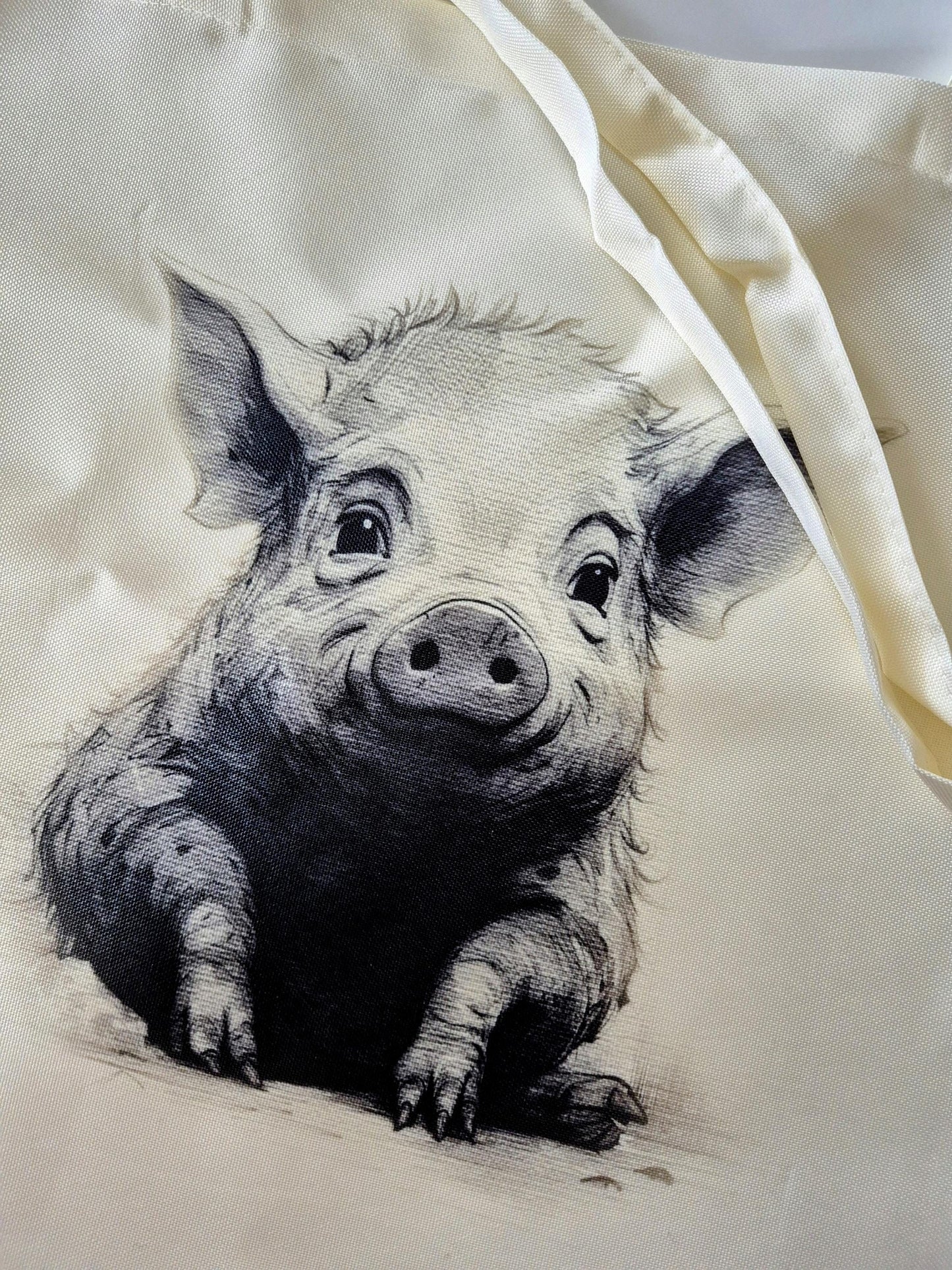 Personalised Sketched Pig Tote Bag | Custom Farm Animal Gift | Eco-Friendly Long Handle Shopper
