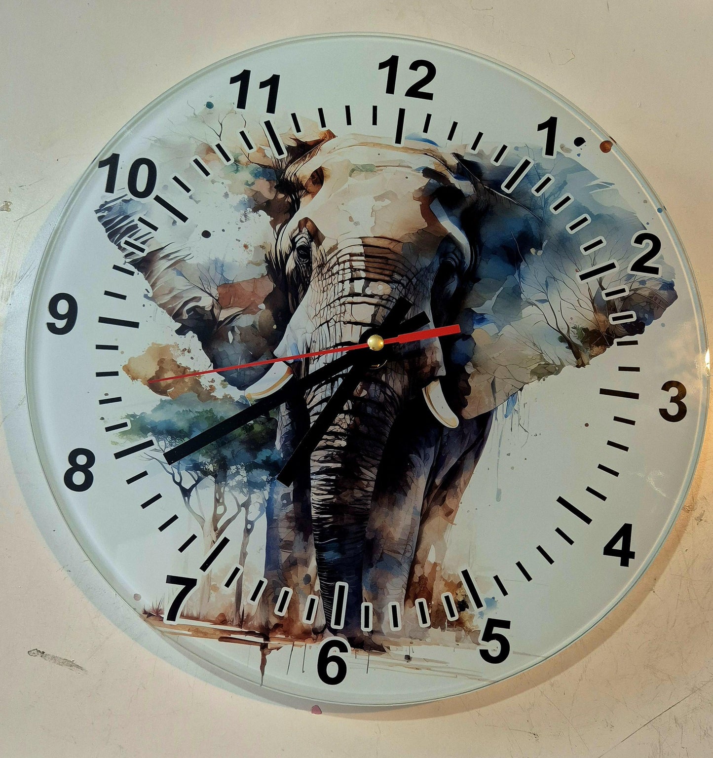 Watercolour Elephant Wall Clock | Glass | Elephant Lover Gift