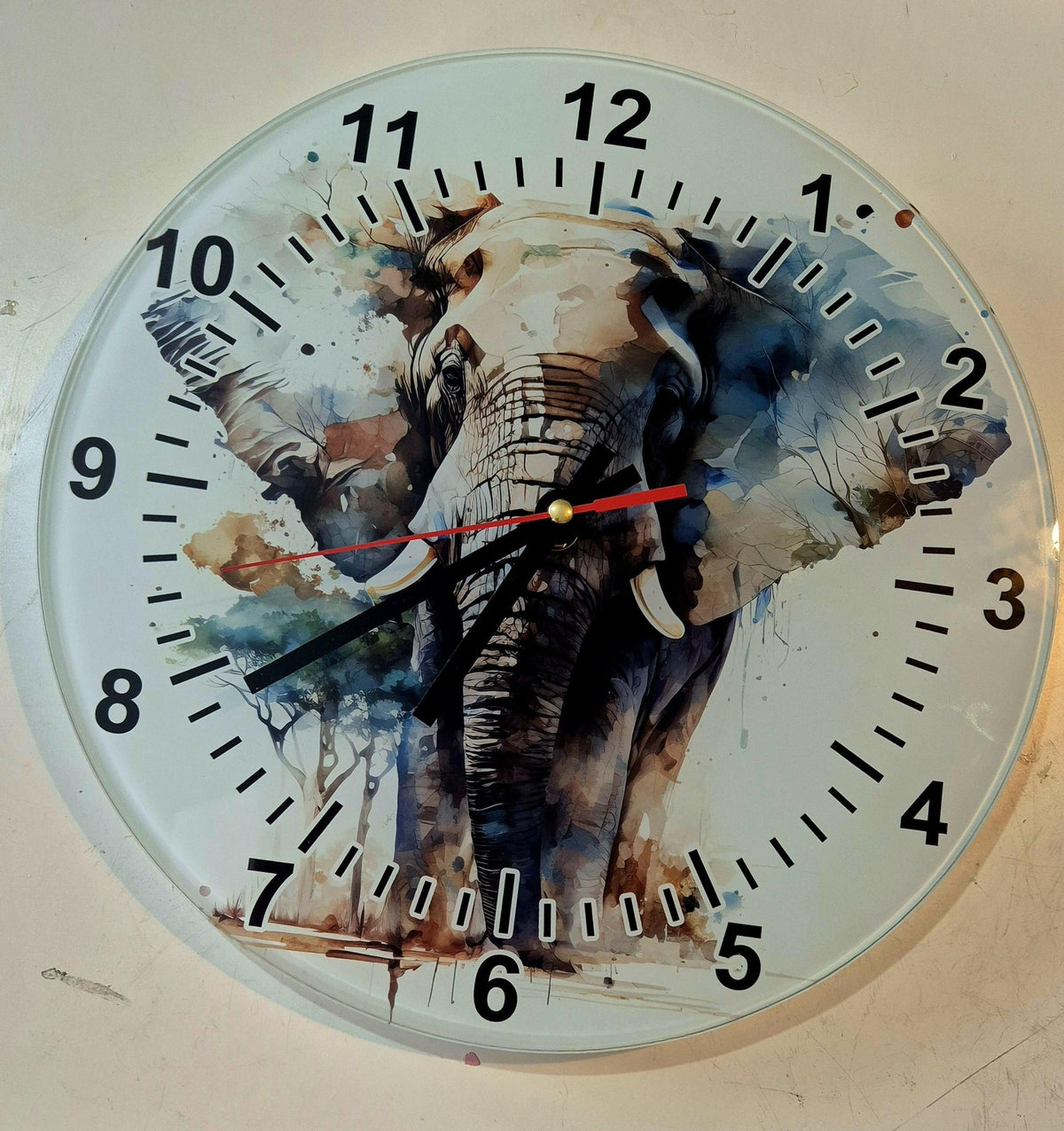 Watercolour Elephant Wall Clock | Glass | Elephant Lover Gift