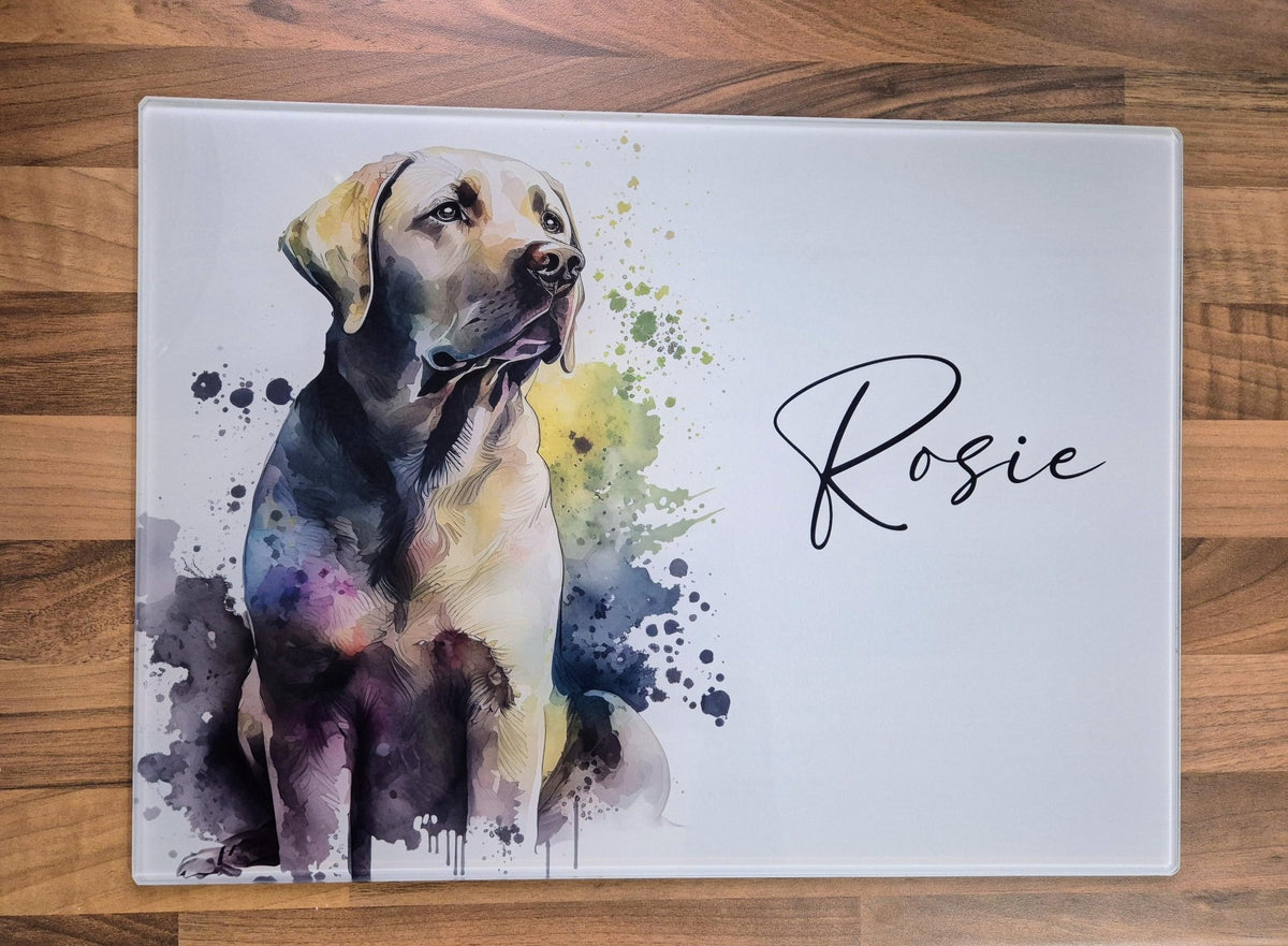 Personalised Yellow Labrador Glass Chopping Board – Custom Dog Lover Kitchen Gift