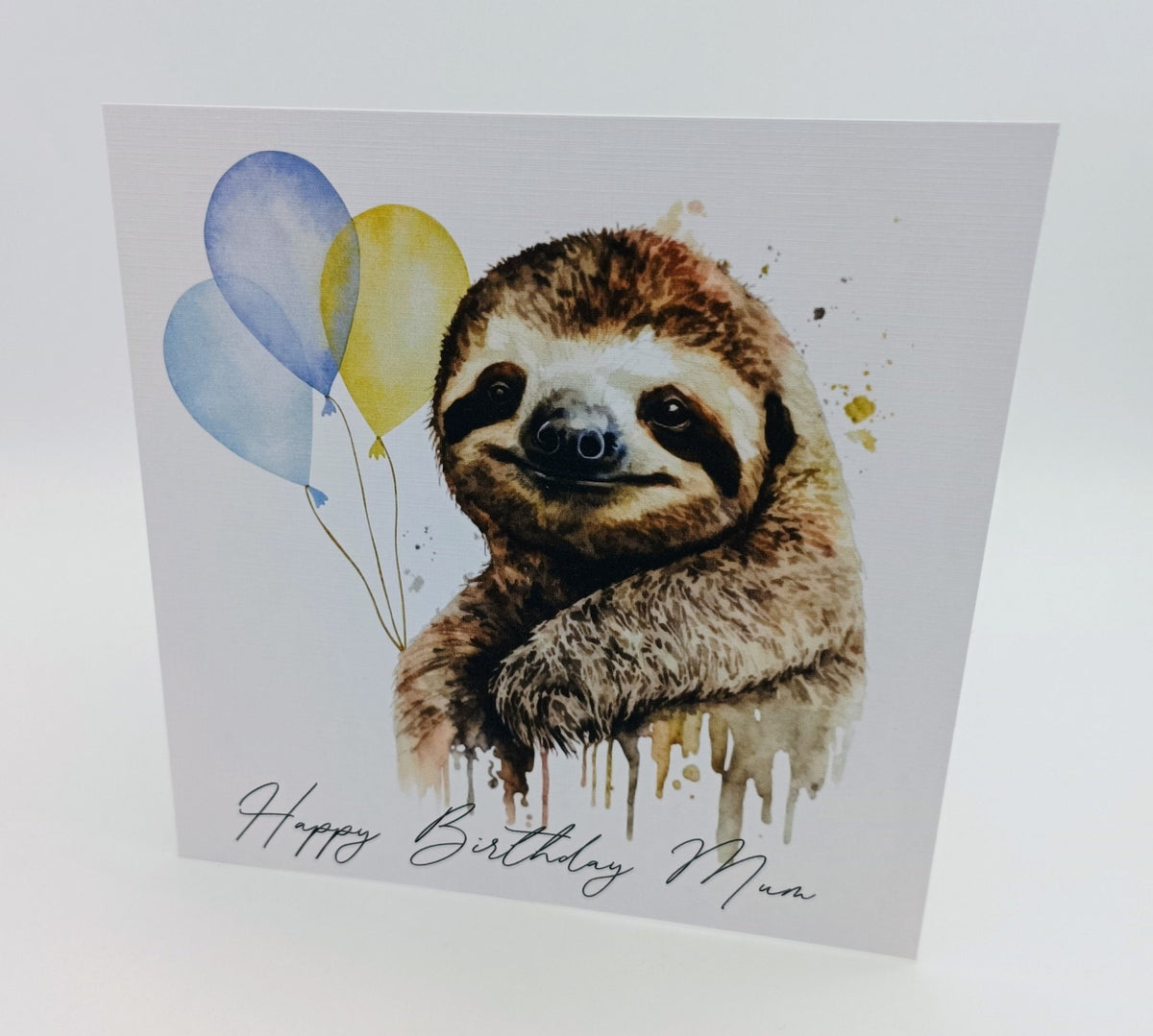 Personalised Sloth Birthday Card – Watercolour Sloth with Balloon Greetings Card