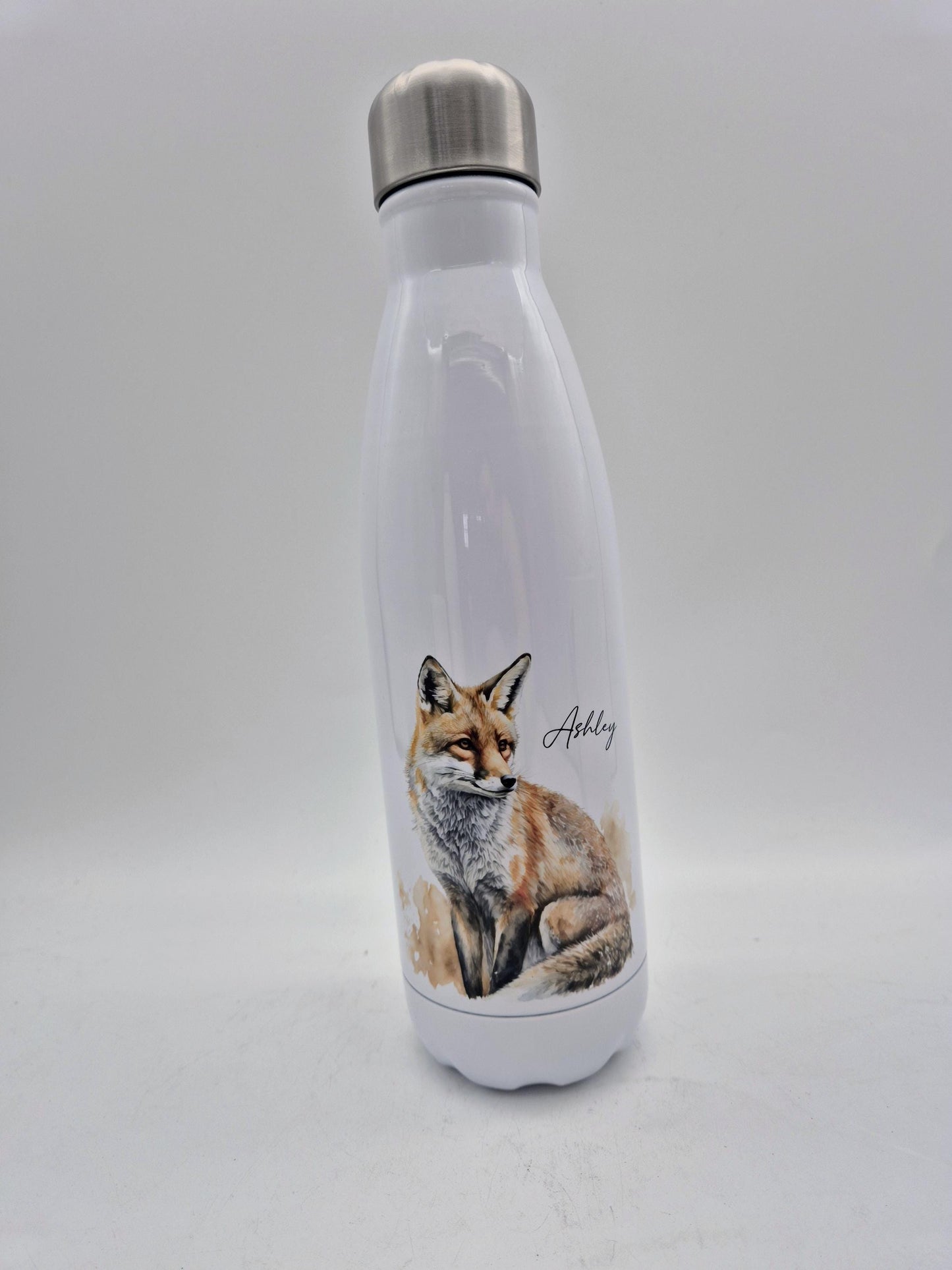 Personalised Fox Water Bottle – Insulated Stainless Steel Flask, Fox Lover Gift