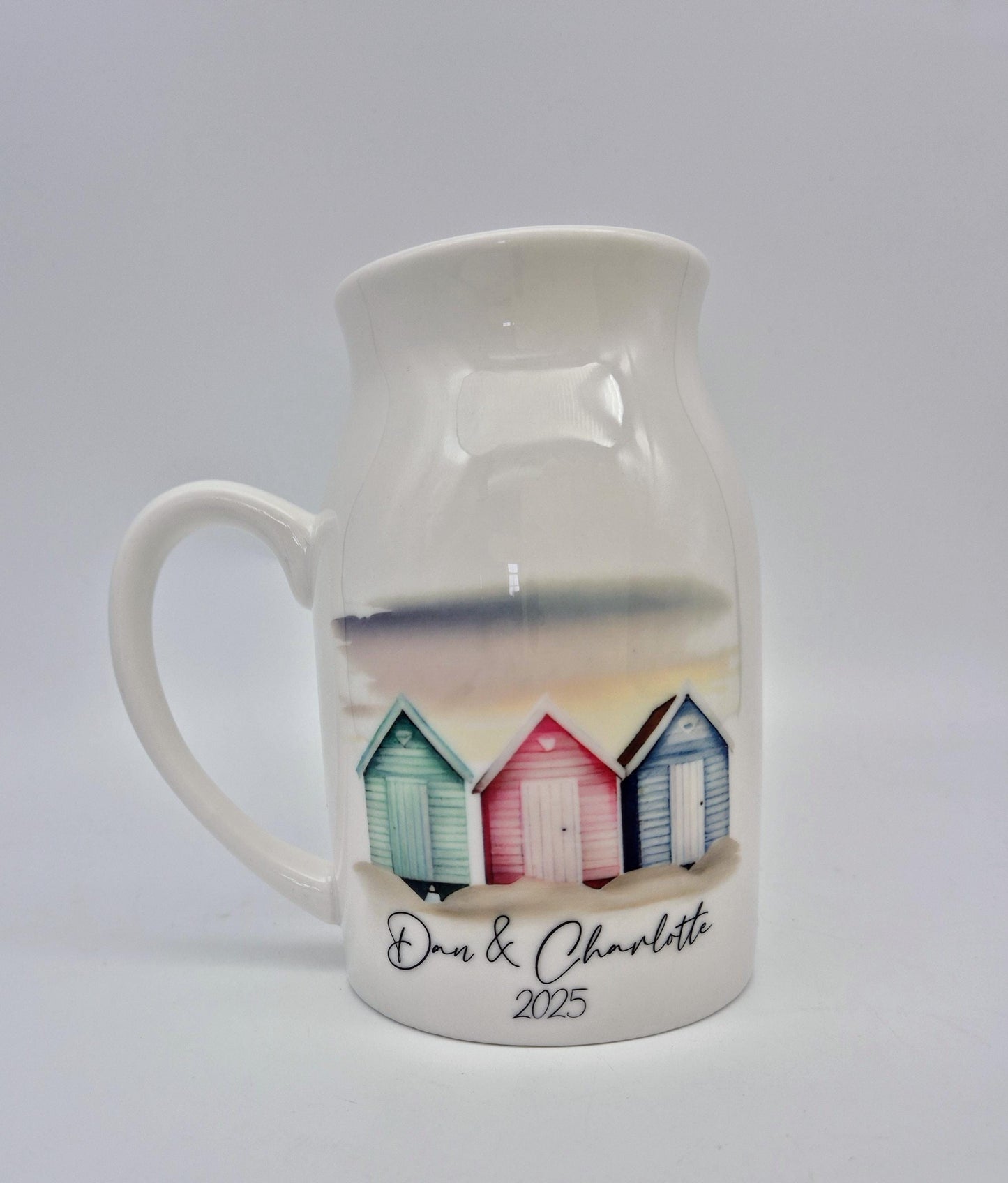 Personalised Watercolour Beach Hut Milk Jug | Flower Vase | Coastal Home Décor Gift