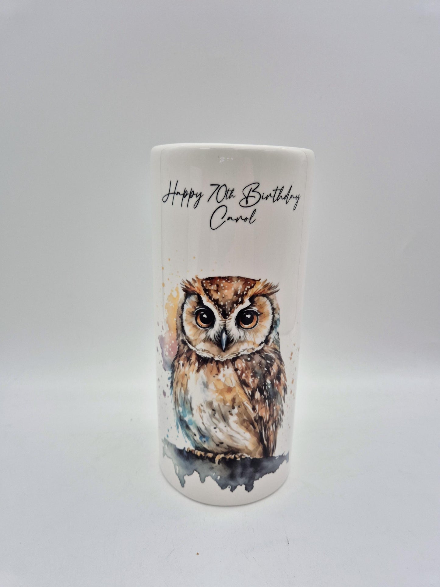 Personalised Watercolour Owl Ceramic Vase – Bird Lover Gift & Flower Pot