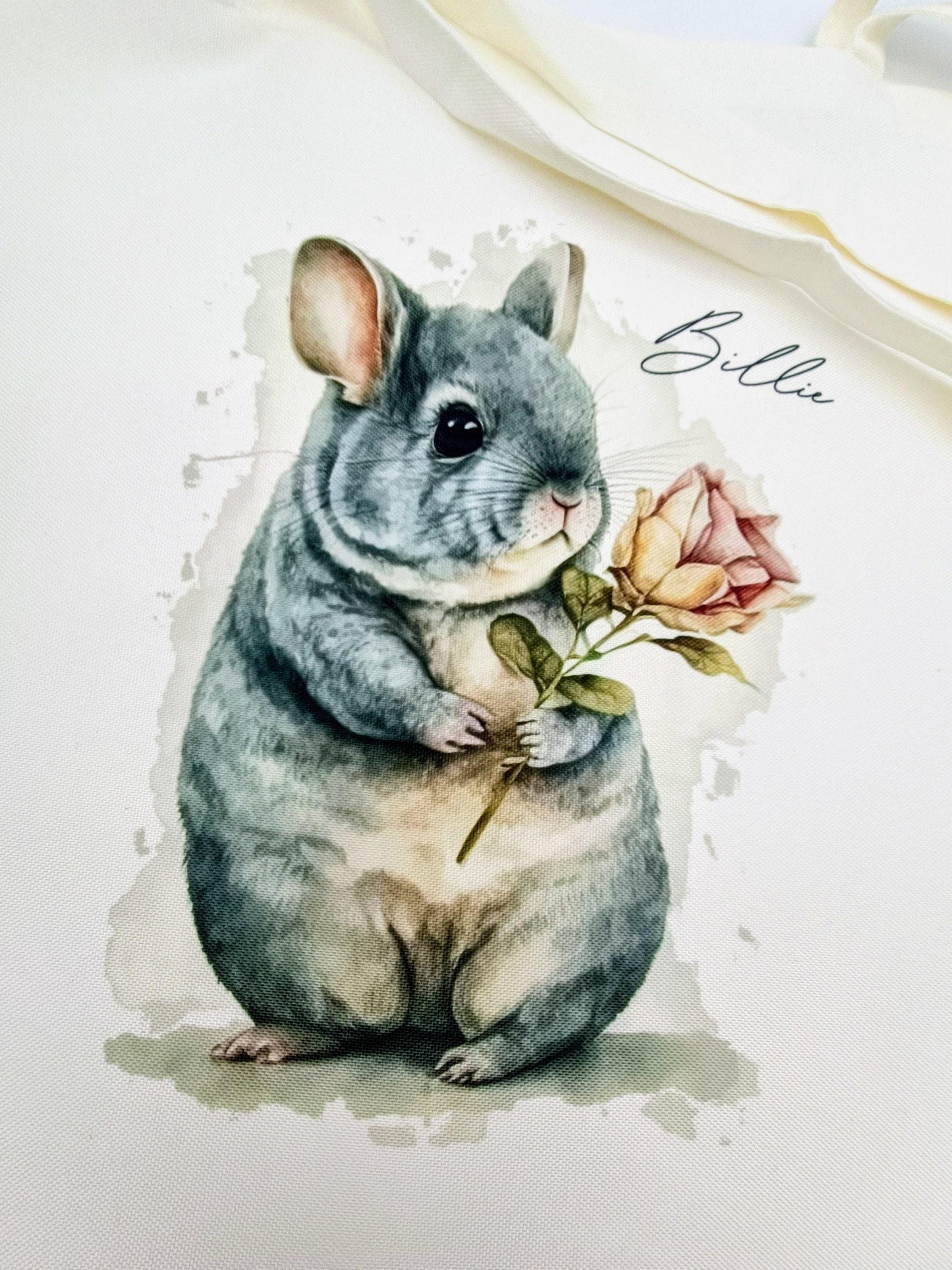 Personalised Watercolour Chinchilla Tote Bag | Custom Animal Lover Gift | Long Handle Shopper
