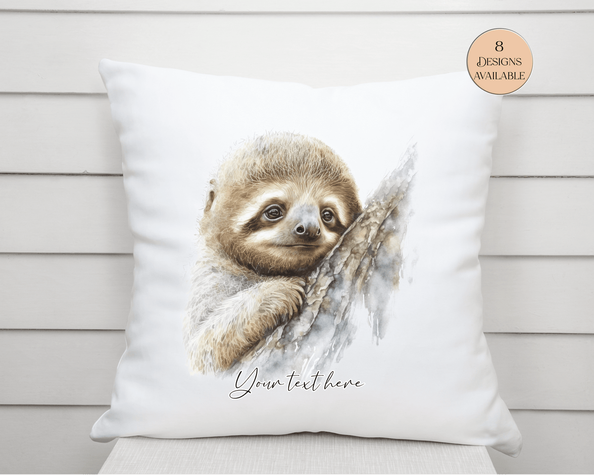Personalised Watercolour Sloth Cushion | Sloth Lover Gift | Custom Name Cushion