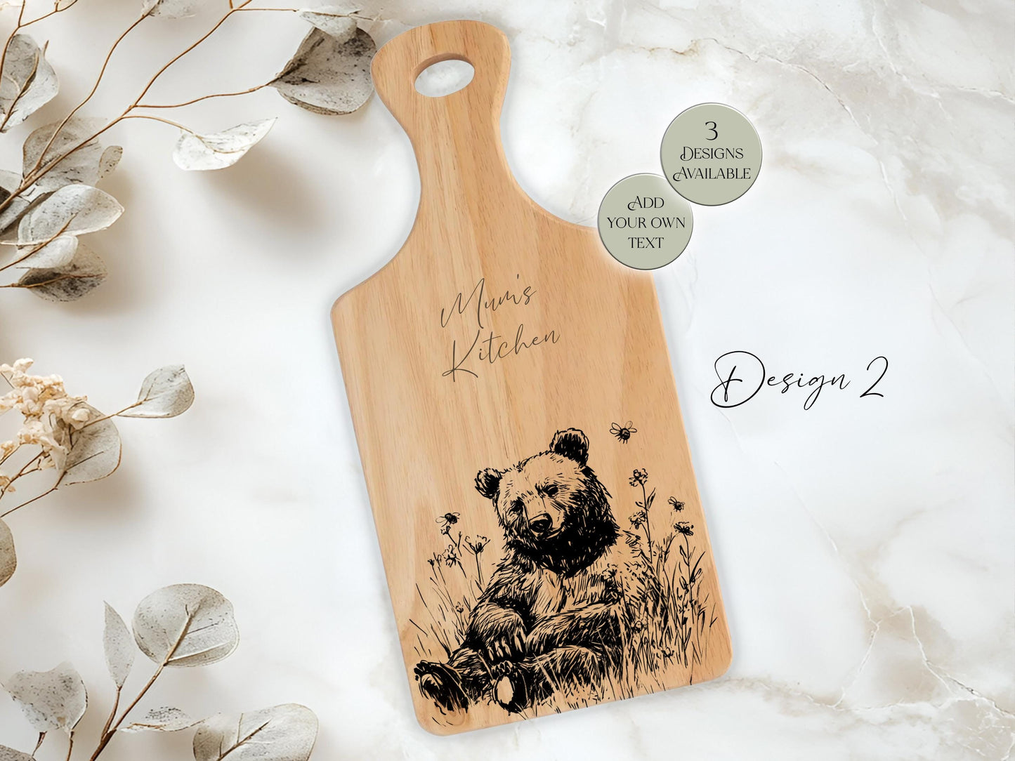 Personalised Wooden Bear Chopping Board – Custom Engraved Kitchen Gift