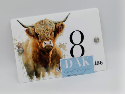 Personalised Highland Cow Acrylic House Sign | Custom House Number | New Home Gift