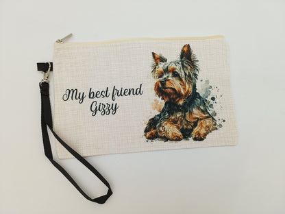 Personalised Yorkshire Terrier Makeup Bag – Custom Linen Pouch with Strap