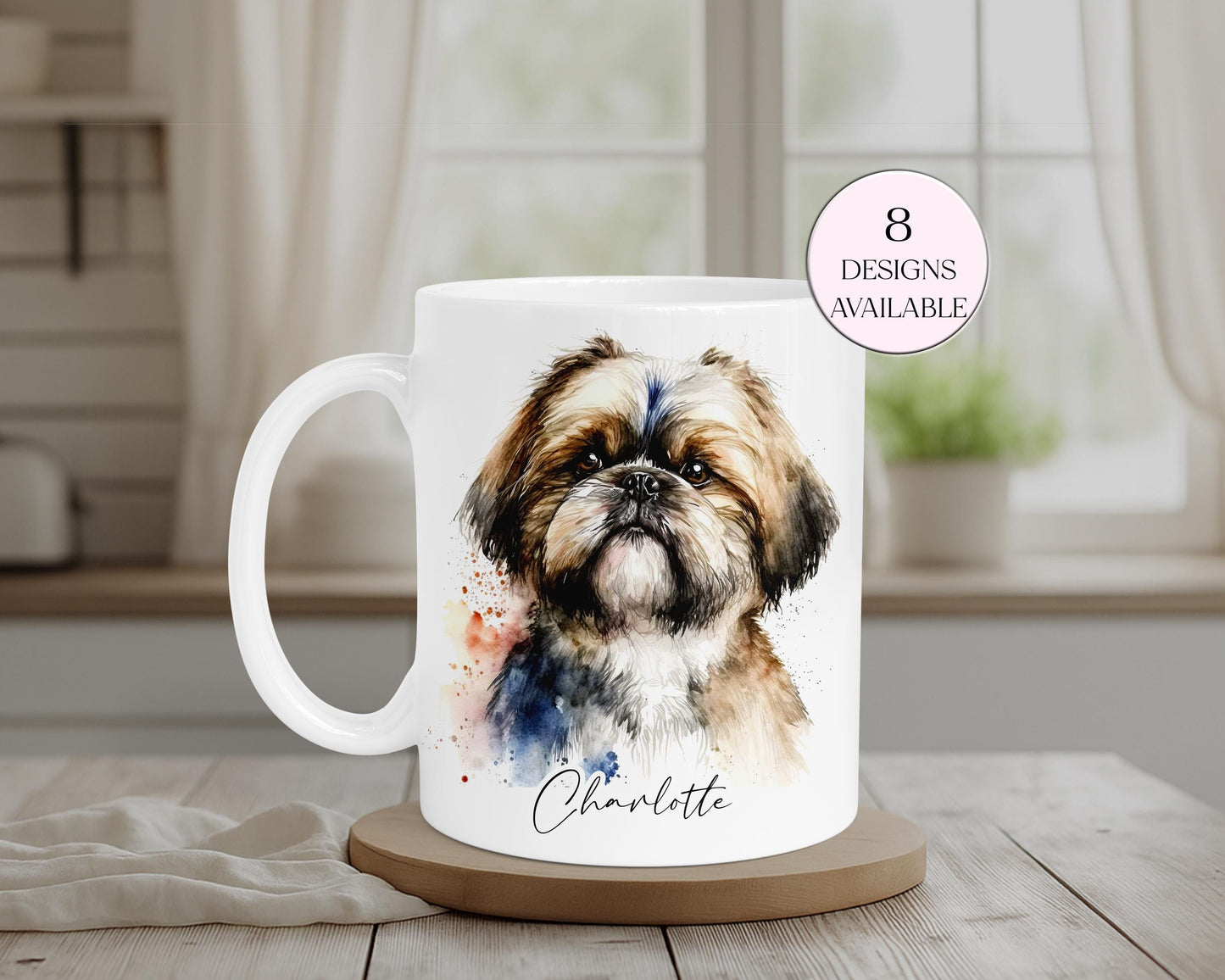 Personalised Watercolour Shih Tzu Mug – Custom Dog Lover Gift | With Matching Coaster Option