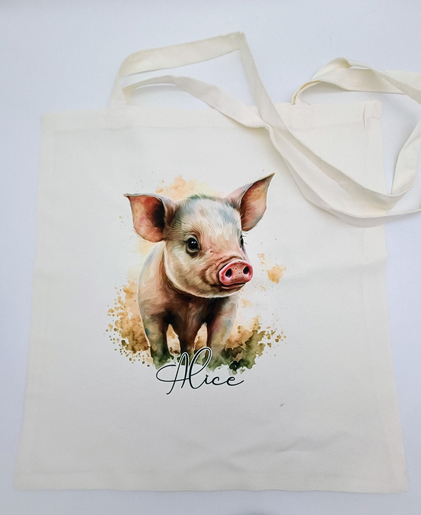 Personalised Watercolour Pig Tote Bag – Pig Lover Reusable Shopper Gift