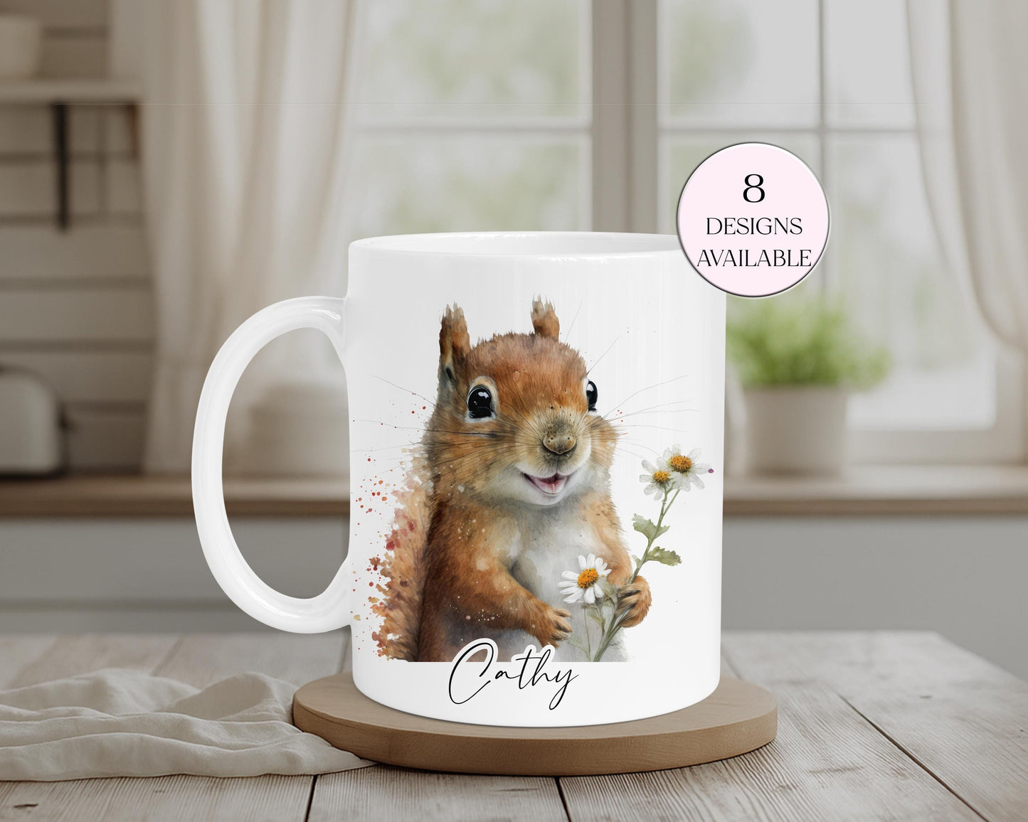Personalised Watercolour Squirrel Mug & Coaster Set | Wildlife Gift