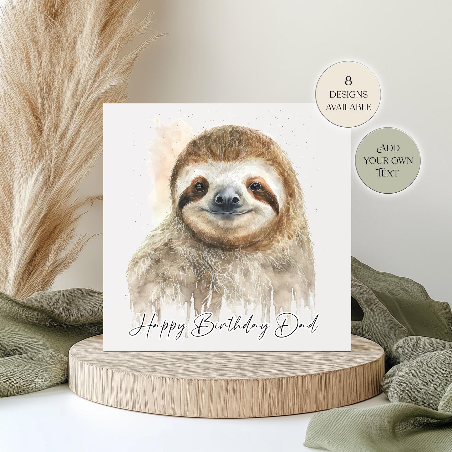 Personalised Sloth Birthday Card – Watercolour Sloth with Balloon Greetings Card
