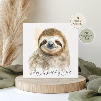 Personalised Sloth Birthday Card – Watercolour Sloth with Balloon Greetings Card