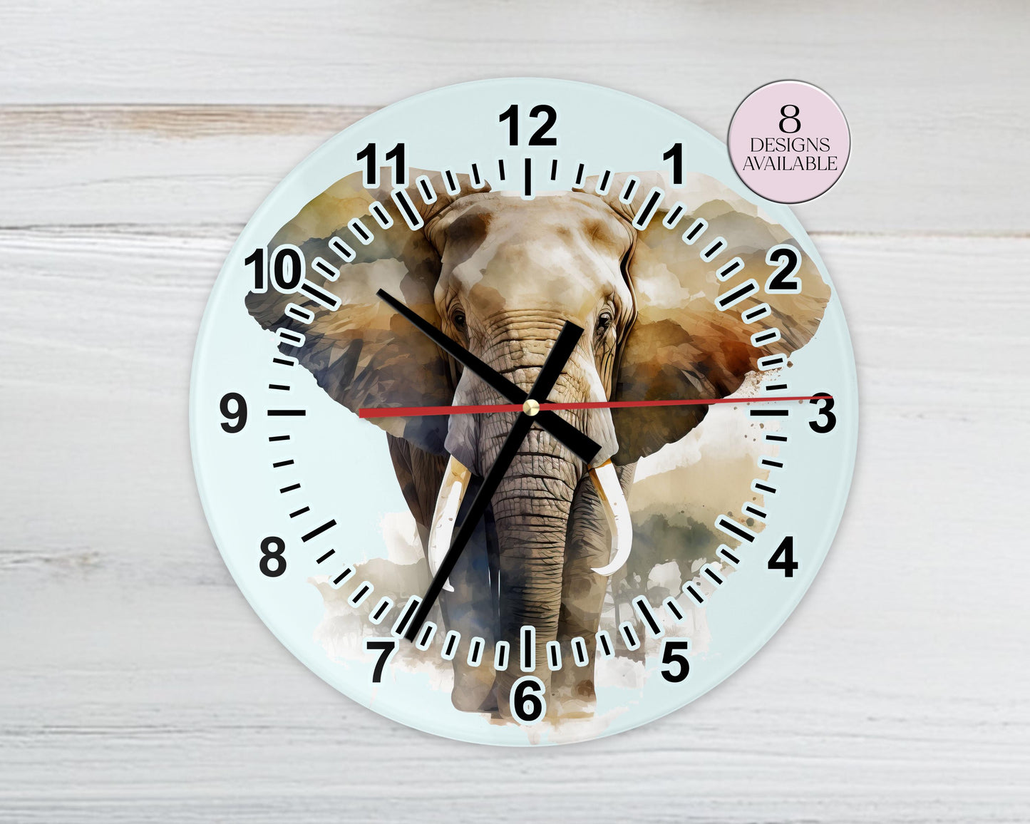 Watercolour Elephant Wall Clock | Glass  | Elephant Lover Gift
