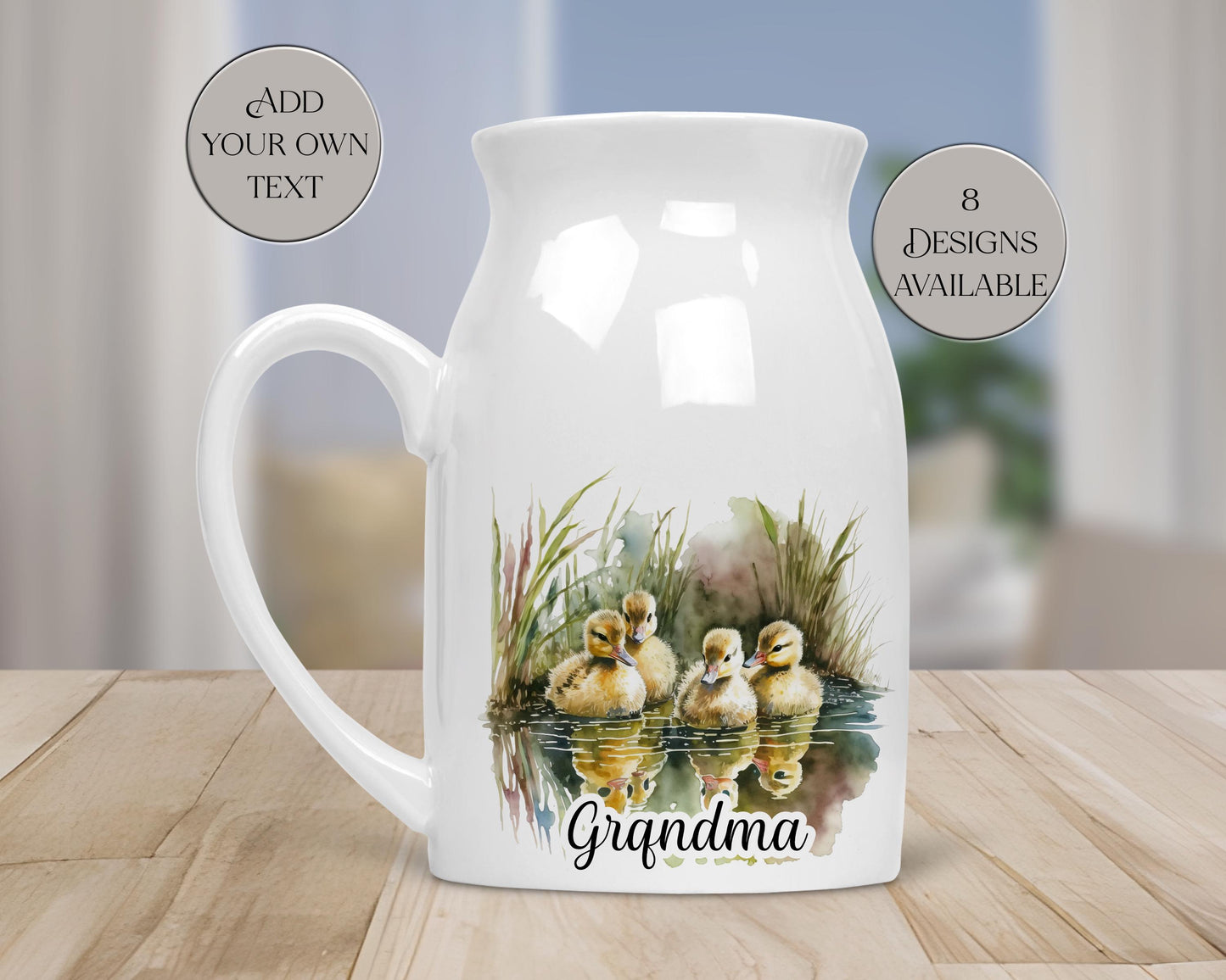 Personalised Watercolour Duckling Milk Jug | Flower Vase | Duck Lover Gift