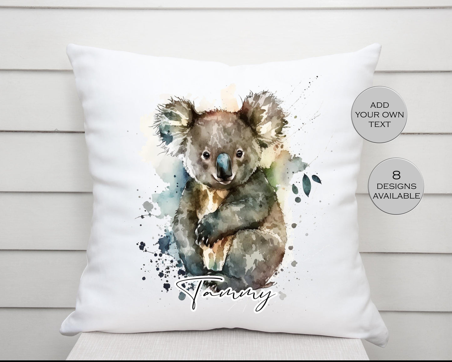 Personalised Watercolour Floral Koala Bear Cushion | Custom Animal Gift | Koala Lover Pillow