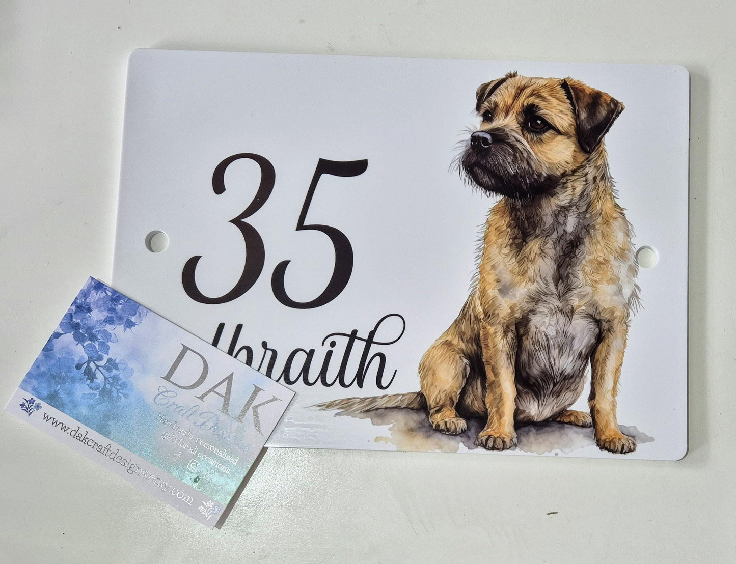 Personalised Watercolour Border Terrier House Sign | Acrylic Gate Plaque | New Home Gift