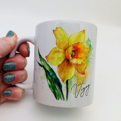 Personalised Watercolour Daffodil Mug & Coaster Set – Floral Spring Gift