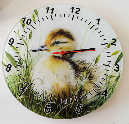 Personalised Watercolour Duckling Glass Wall Clock | 20cm & 30cm | Duck Lover Gift