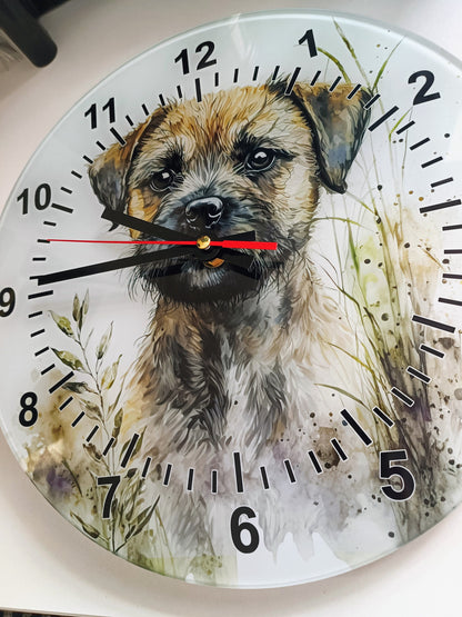 Border Terrier Glass Wall Clock – Dog Lover Gift & Home Décor