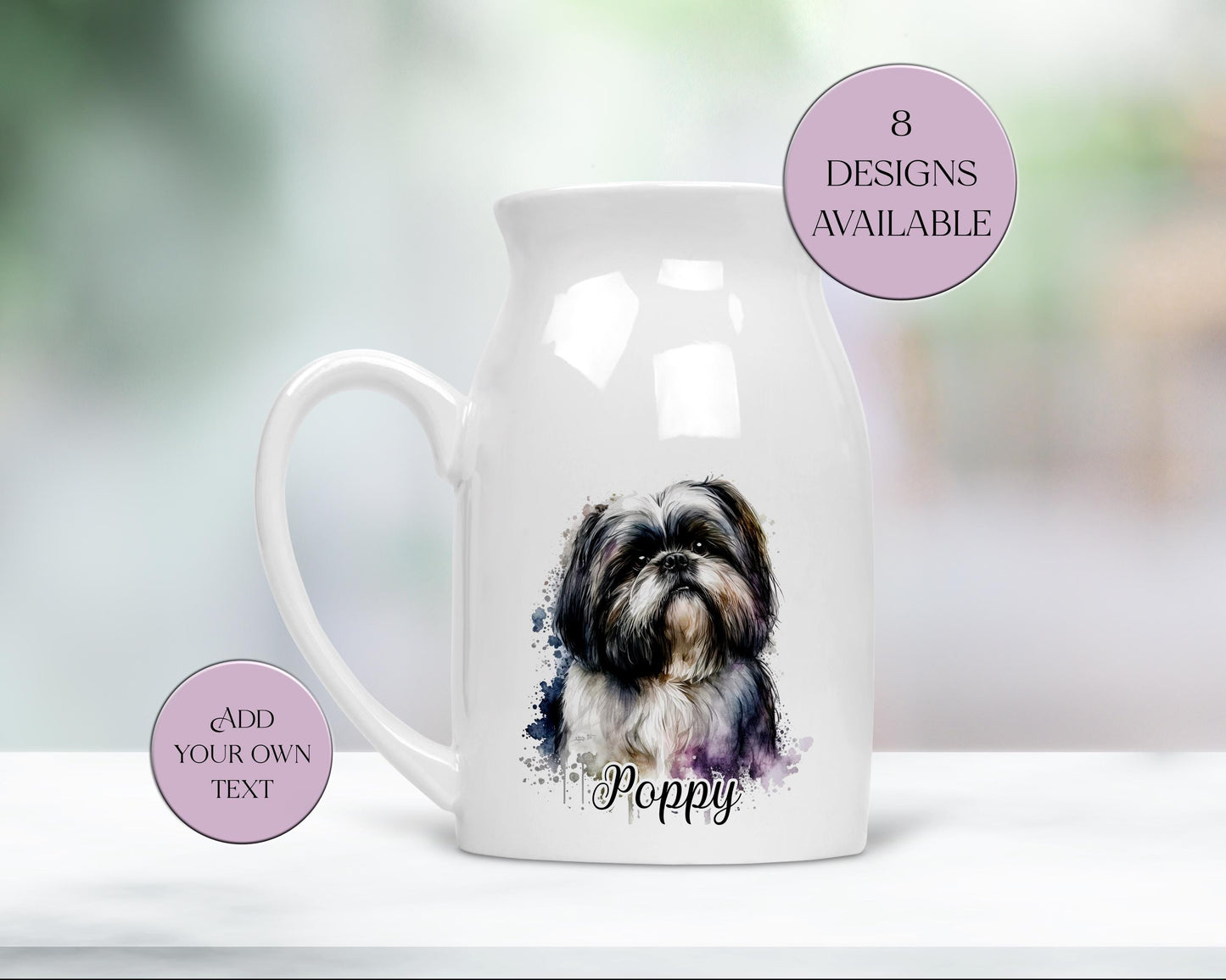 Personalised Shih Tzu Milk Jug & Vase – Watercolour Dog Gift | Shih Tzu Home Décor