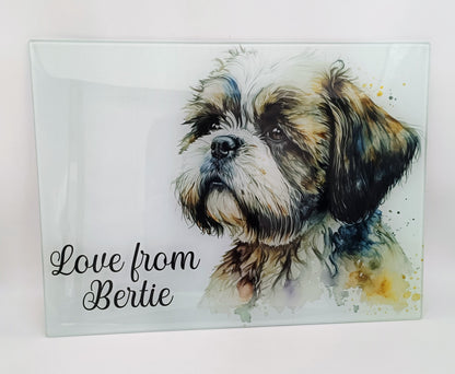 Personalised Shih Tzu Glass Chopping Board – Custom Dog Lover Kitchen Gift