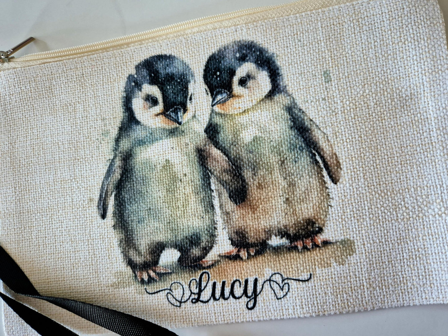 Personalised Watercolour Penguin Makeup Bag | Custom Cosmetic Pouch | Penguin Lover Gift