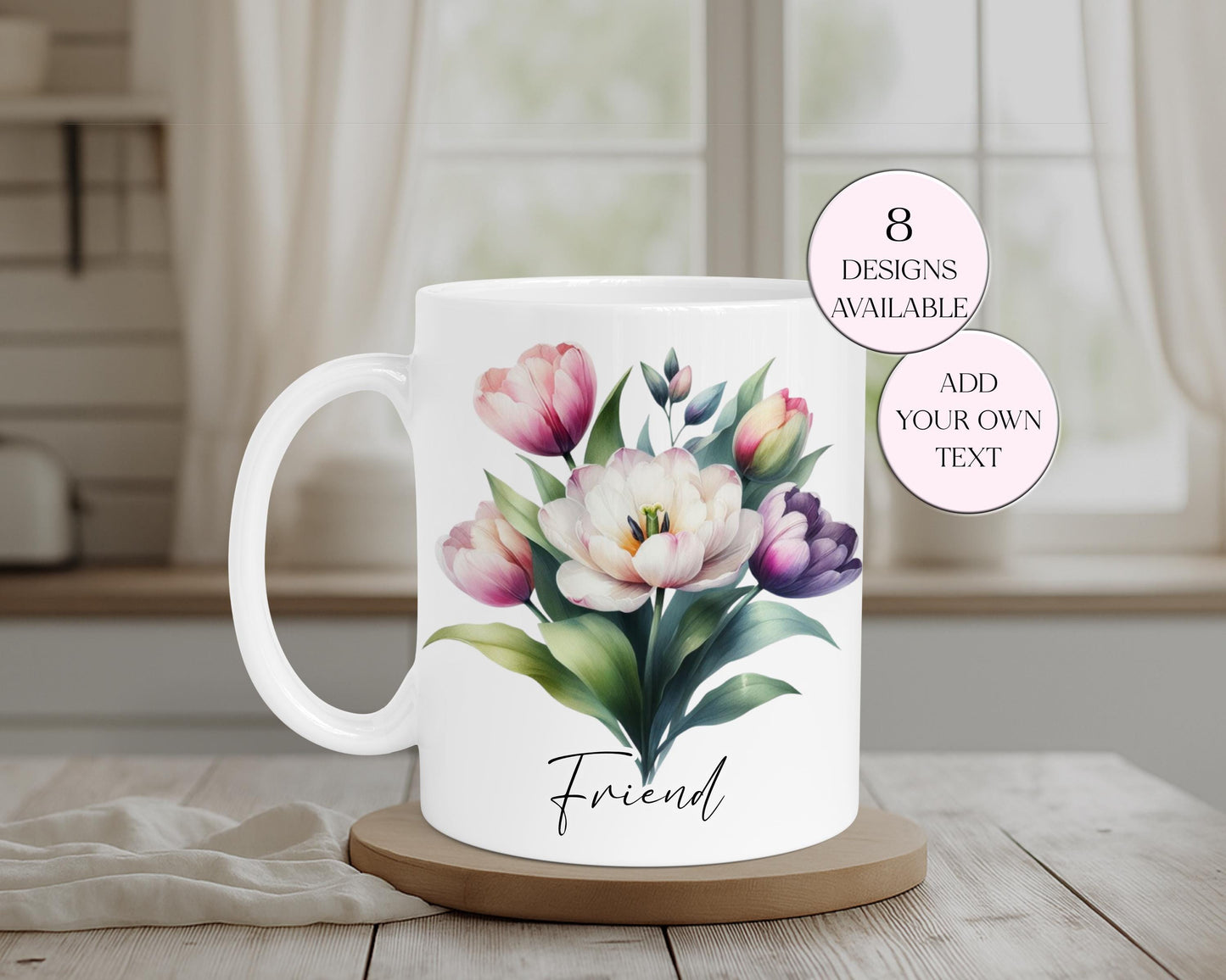 Personalised Watercolour Tulip Mug & Coaster Set | Floral Gift for Her