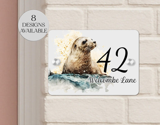 Personalised Watercolour Seal Acrylic House Sign – Custom House Number Plaque | New Home Gift