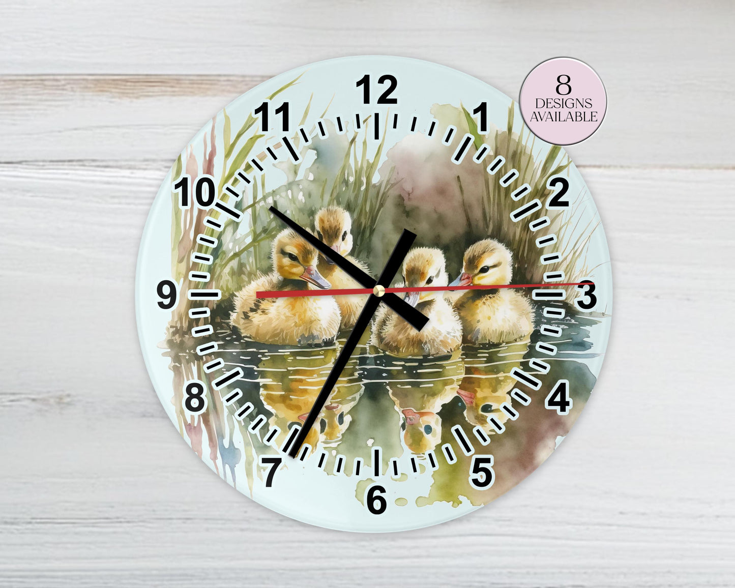 Personalised Watercolour Duckling Glass Wall Clock | 20cm & 30cm | Duck Lover Gift