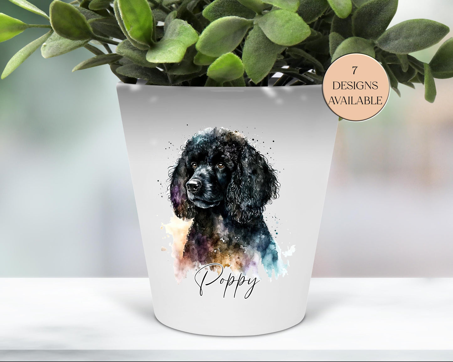 Personalised Black Poodle Plant Pot | Custom Dog Lover Gift | Poodle Pen Pot & Planter