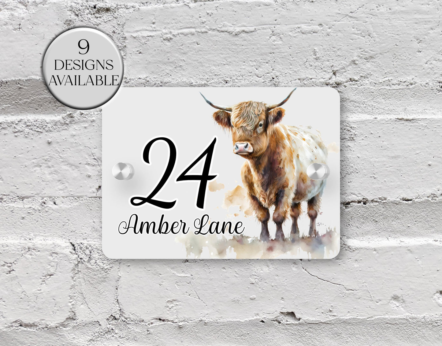 Personalised Highland Cow Acrylic House Sign | Custom House Number | New Home Gift