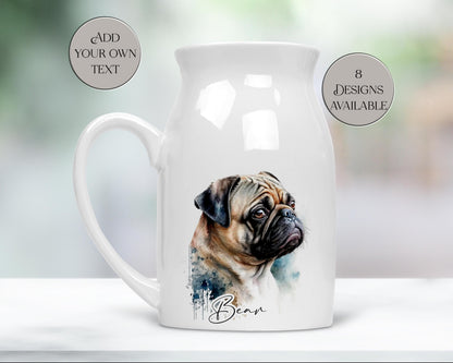 Personalised Watercolour Pug Milk Jug | Flower Vase | Pug Lover Gift