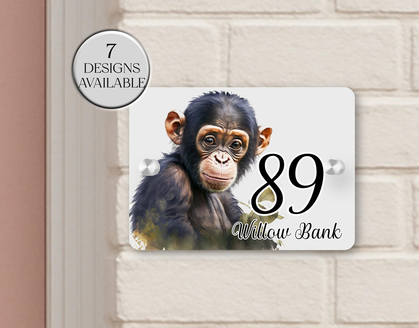 Personalised Watercolour Monkey House Sign | Acrylic Gate Plaque | New Home Gift
