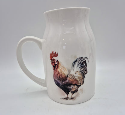 Personalised Cockerel Milk Jug – Watercolour Rooster Ceramic Flower Vase