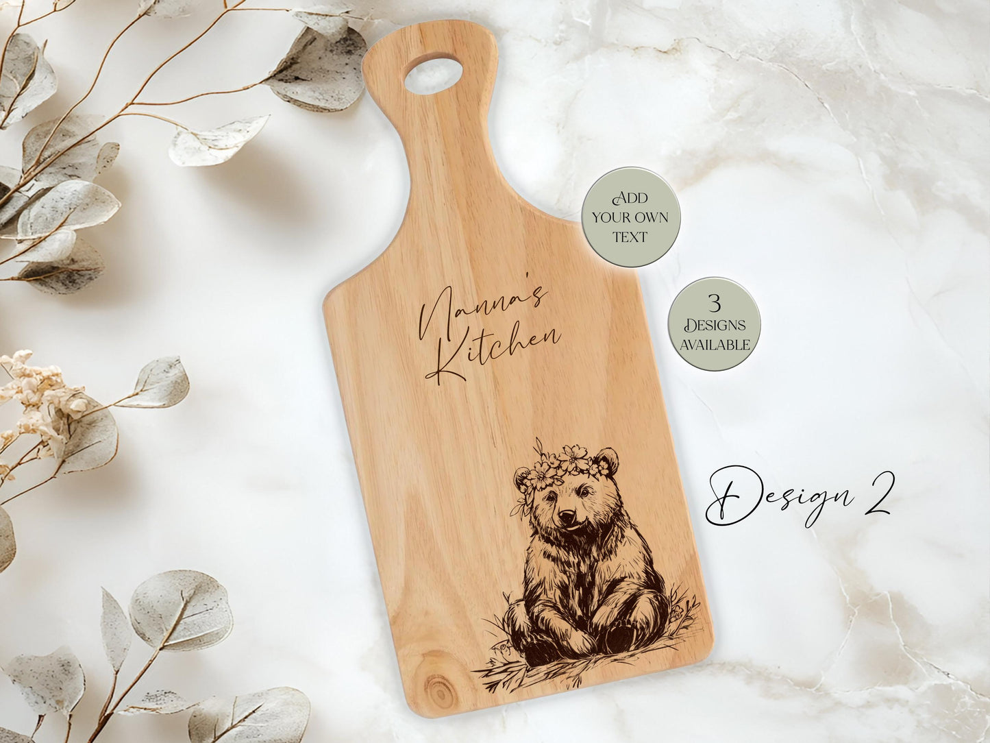 Personalised Wooden Bear Cutting Board | Bear Mum & Baby | Engraved Kitchen Gift