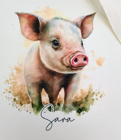 Personalised Watercolour Pig Tote Bag – Pig Lover Reusable Shopper Gift