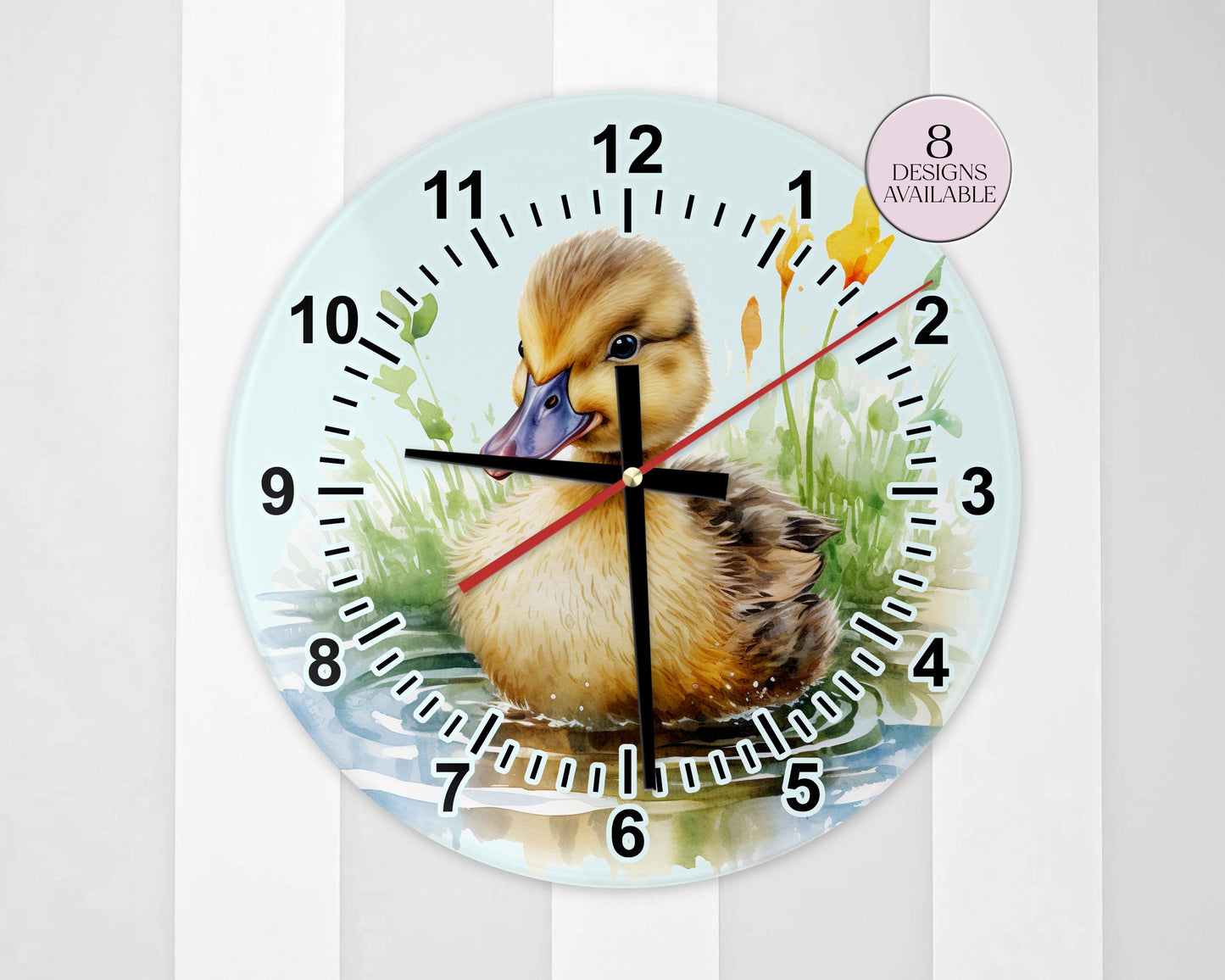 Personalised Watercolour Duckling Glass Wall Clock | 20cm & 30cm | Duck Lover Gift