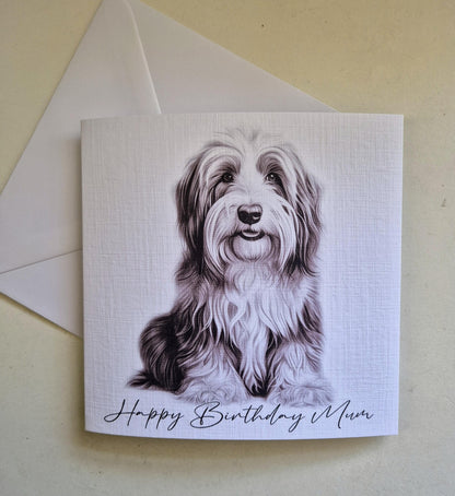 Personalised Bearded Collie Birthday Card – Custom Dog Lover Greeting Card | Optional Matching Coaster