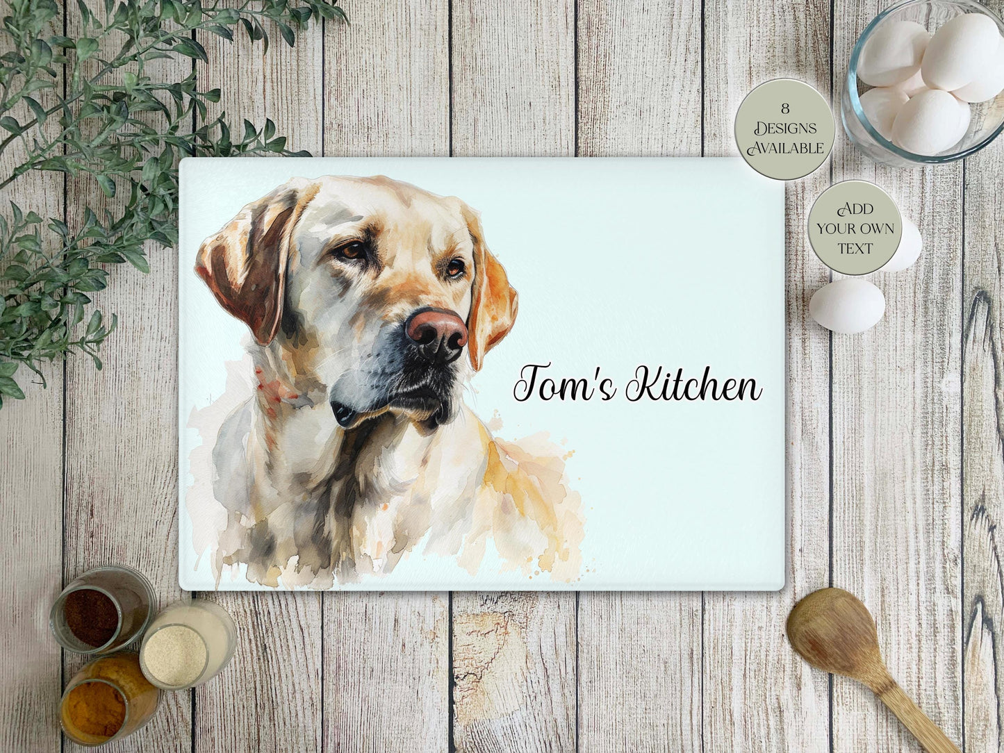 Personalised Yellow Labrador Glass Chopping Board – Custom Dog Lover Kitchen Gift