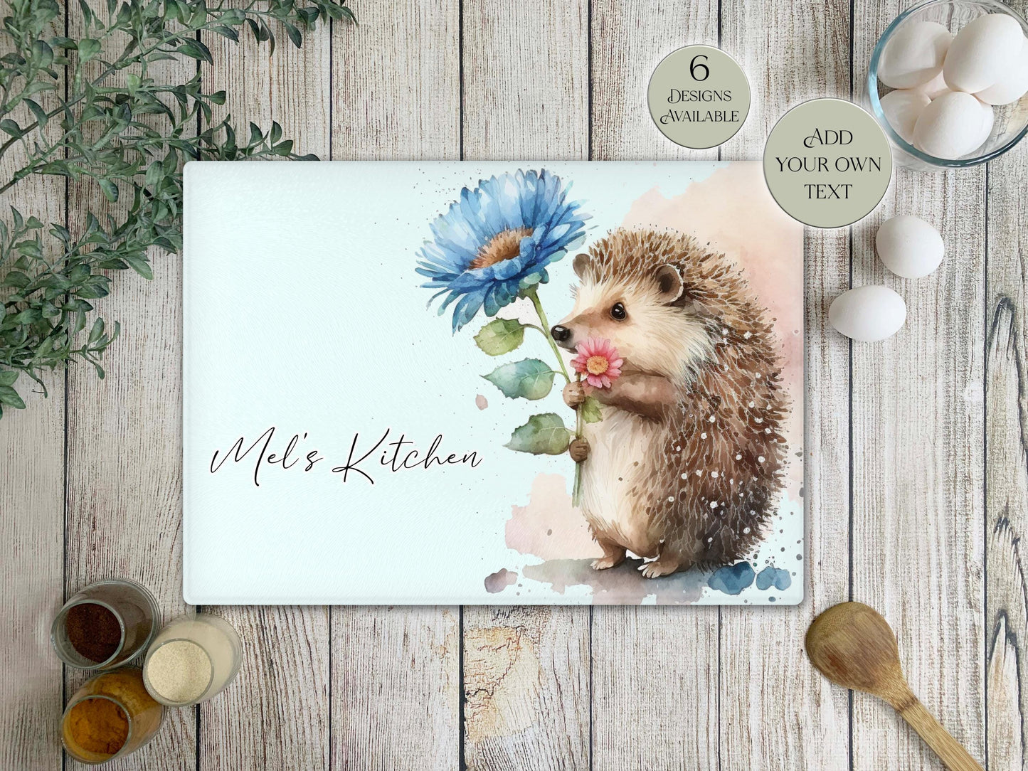 Personalised Hedgehog Glass Chopping Board - Custom Cheese Platter - Housewarming - Kitchenware - Home Décor
