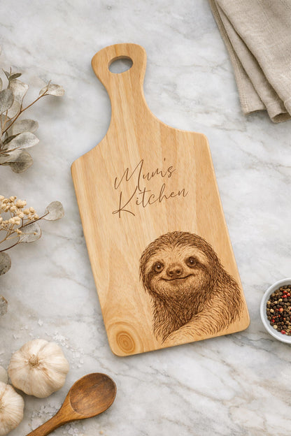 Personalised Sloth Chopping Board | Engraved Wooden Serving Board | Sloth Gift